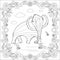 Monochrome sketch mammoth in floral frame, coloring page antistress