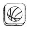 monochrome sketch of square button with basketball ball