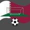 Monochrome soccer goal and ball with Qatar flag
