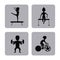 Monochrome square buttons set of female and male silhouette athletes of differents olympic sports