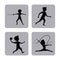 Monochrome square buttons set of female and male silhouette athletes of variety sports