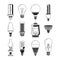 Monochrome symbols of light. Different bulbs in vector style