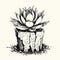 Monochrome Tattoo Design: Small Succulents Growing From Rotten Wood