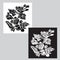 Monochrome templates with black and white blossoming branch of apple tree flowers  in pop art style. Hand made linocut.