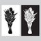Monochrome templates of  bouquets with black and white tulips  in popart style. Hand made linocut.