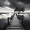 Monochrome tranquility, Fishing jetty captured in timeless black and white simplicity