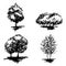 Monochrome tree silhouette sketched line art set isolated vector