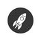 Monochrome vector illustration of rocket white icon isolated on gray