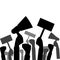 Monochrome vector of protestors raising riot with signs