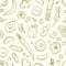 Monochrome vegetarian seamless pattern with fresh cooking ingredients, ripe organic fruits, berries and vegetables hand