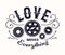 Monochrome vintage label with gears, curles, inscription Love Moves Everything