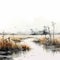 Monochrome Watercolor Painting Of An Empty Marsh