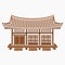 Monochrome Wide Traditional Korean House Vector Illustration