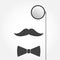 Monocle or eyeglasses, mustache and bow tie. Old fashioned gentleman accessories icon. Vintage or hipster style. Vector illustrati