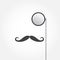 Monocle and mustache. Old fashioned gentleman accessories icon. Vintage or hipster style. Vector illustration.