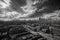 a monocromatic image of a devastated city. ai generated.