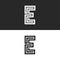 Monogram letter E logo maze shape creative art work interweaving black and white lines emblem for business card