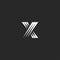Monogram X letter logo design element, overlapping black and white lines shape and cross symbol