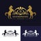 Monogram logo emblem template with horse. Graceful Luxury design. Calligraphic letter B, L, R Business sign for hotel