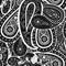 Monohcrome seamless pattern with detailed Paisley motifs on black background