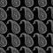 Monohcrome seamless pattern with Paisley motifs on black background