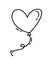 Monoline cute balloon in form of heart. Vector Valentines Day Hand Drawn icon. Holiday sketch doodle Design element