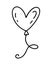 Monoline cute balloon in form of heart. Vector Valentines Day Hand Drawn icon. Holiday sketch doodle Design element