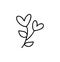 Monoline flower with hearts. Valentines Day Hand Drawn icon. Holiday sketch doodle Design plant element valentine. love