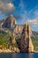 The monolith of Pedra Longa, Baunei, province of Ogliastra, East Sardinia, Italy. The rocky spire which rises majestically out of