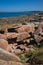 Monolithic blocks of pink granite in the Cotes d\\\'Armor in Brittany. Pink granite coast