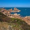 Monolithic blocks of pink granite in the Pink granite coast in Brittany, France.