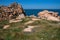 Monolithic blocks of pink granite in the Pink granite coast in Brittany, France.