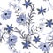 Monotone blue Embroidery wild flowers . Stitching art. symbol