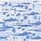 Monotone hand drawn on shade of blue seamless island pattern on white background