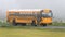 Monroe School District bus on a misty morning