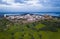 Monsaraz drone aerial view in Alentejo at sunset, Portugal