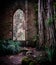 Monserrate Palace garden with ruins and overgrown trees vines and plants.