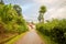 A monsoon degraded road among mountains and green forests, Asia, Vietnam, Tonkin, Bac Ha, towards Lao Cai, in summer on a sunny