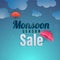 Monsoon Season Sale poster or banner design with cloudy weather