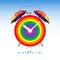 Monsoon time - illusion of alarm clock with rain bow and umbrella