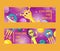 Monster alien set of banners vector illustration. Cartoon monstrous character, cute alienated creature or funny gremlin