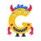 Monster Alphabet with Capital Letter G with Horns Vector Illustration