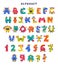 Monster Alphabet with Cute Abc Capital Letters and Numbers Vector Set