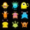 Monster big set. Cute cartoon scary character. Baby collection. Black background.