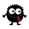 Monster black round silhouette. Two eyes, tongue, hands. Cute cartoon kawaii scary funny character. Baby collection.Happy