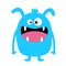 Monster blue silhouette. Cute cartoon kawaii scary funny character. Baby collection. Crazy eyes, fang tooth tongue, hands. Happy