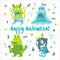 Monster Cartoon Character set. Hand drawn vector illustration with Beast, Slime Slug, Wolf, Devil and small patterns