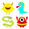 Monster colorful silhouette set. Dino, snake. Happy Halloween. Cute kawaii cartoon scary funny character icon. Eye, hair, tongue,