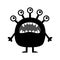 Monster. Cute cartoon kawaii funny baby character. Screaming face, head. Many eyes, fang teeth. Black silhouette. Tshirt greeting