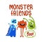 Monster Friends - print design with beast characters - funny hand drawn doodle, cartoon yeti.